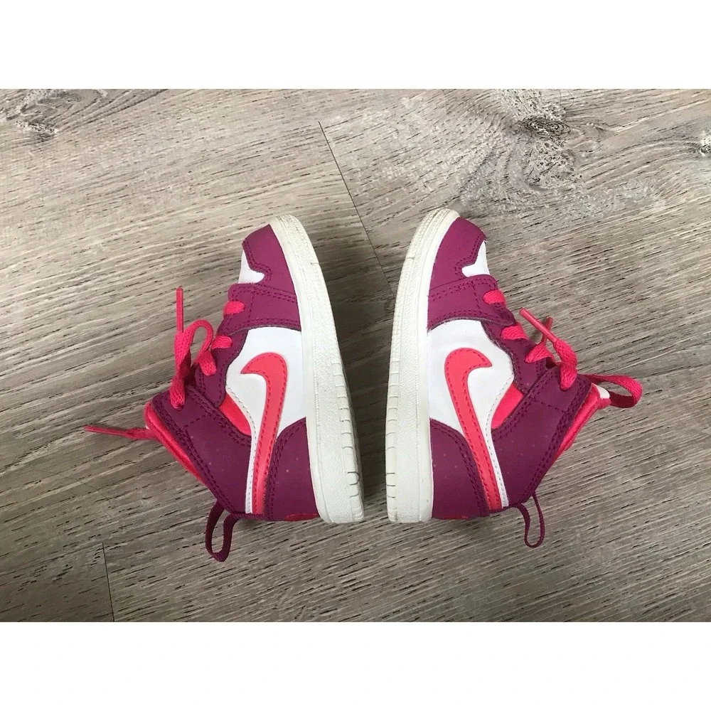 Jordan 1 Mid Shoes Infant 5C Baby Toddler Very Berry Rush Sneakers 644507-661